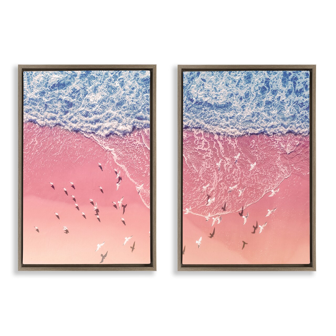 Stupell Industries Minimalist Aerial Beach 2 pc Framed Floater Canvas Wall Art Set Design by Nataly White
